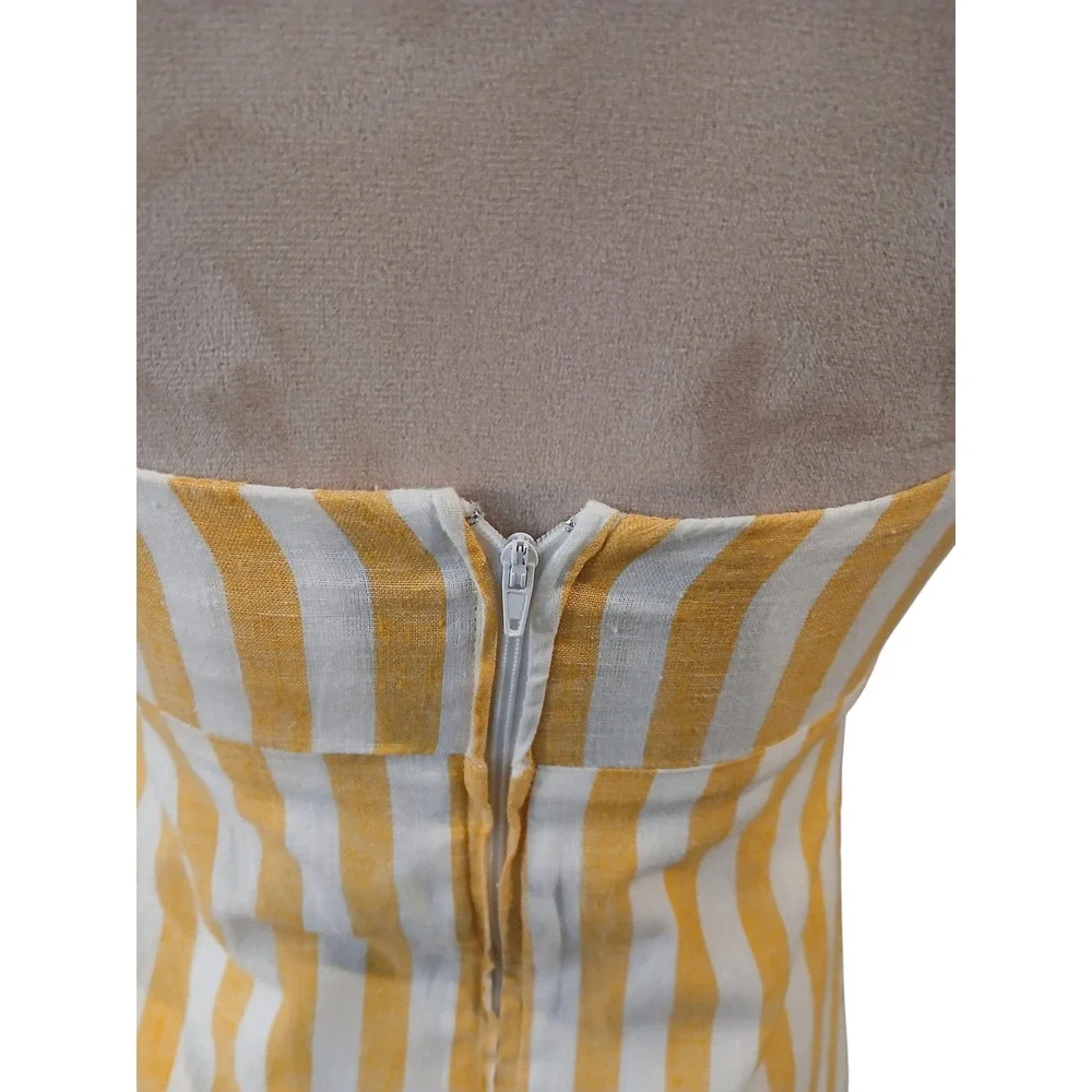 CAD Babydoll Yellow White Stripe Tie Front Cutout Sundress Small Bow Kawaii